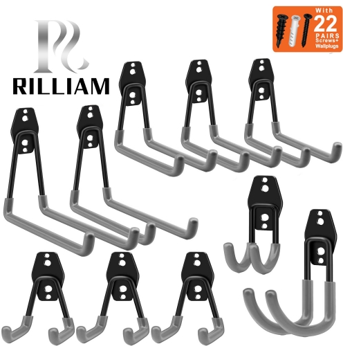 Rilliam Garage Hooks, 12-Pack Garage Storage Hooks & Hangers, Heavy ...